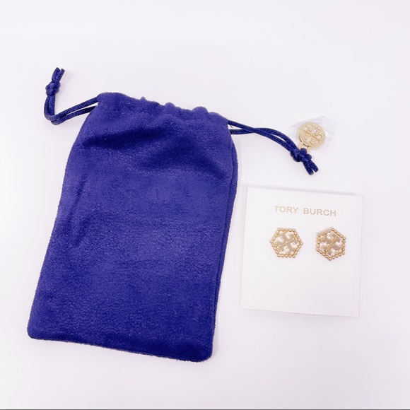 Milgrain Hex Stud Earrings - Picture 8 of 9